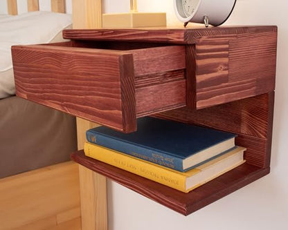 Floating Nightstand Side Accent or End Table with Storage Drawer, Wood Bedside Shelf, Handmade Floating Table (Rome) - color: Rome