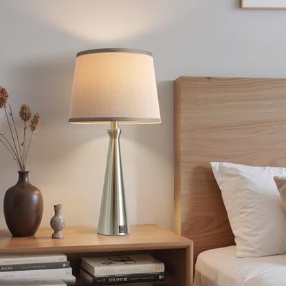 Modern Touch Lamps for Nightstand, 3 Way Dimmable Bedroom Lamp Set of 2 | USB C+A Charging Ports, Silver Bedside Lamps for Bedroom, Living Room, End Table, Bed Side, LED Bulb Included - color: B. Silver Base-Grey Shade