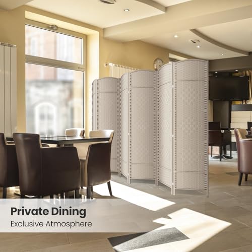 6 Panel Folding Room Divider,Woven Privacy Screen,Beige | Solid wood frame, handcrafted diamond pattern, 6FT tall, extends to 94.5 inches wide, no assembly required - color: Beige, size: 6-Panel