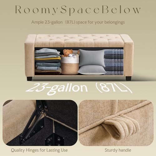 GRAINELL 42.13” Storage Ottoman Bench, Upholstered Tufted Bedroom Bench | End of Bed Storage Bench for Living Room & Entryway, 350 lb Capacity - color: Flaxen