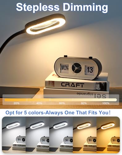 IVMAIE 12X Magnifying Glass with Light and Stand, Rectangular Glass Lens | 5 Color Modes LED Dimmable Lighted Desk Lamp, Flexible Gooseneck Hands Free Magnifier for Reading Crafts Repair Close Work - color: Black