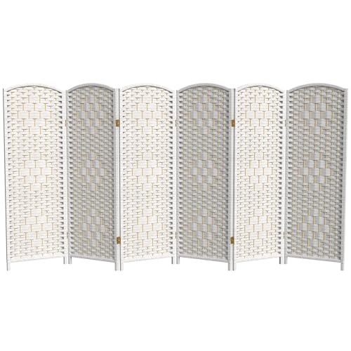 Red Lantern 4 ft. Short Diamond Weave Fiber Folding Screen - White - 6 Panel - color: White, size: 6 Panel