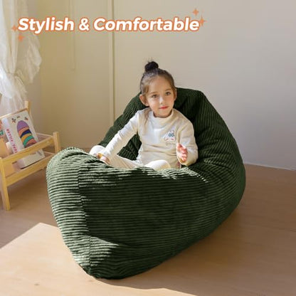 MAXYOYO 3 in 1 Kids Bean Bag Chair Bed, Comfy Floor Sofa with Removed Cover | Convertible Chair Folds from Bean Bag to Lounger, Floor Sofa Couch with High-Density Foam Filling, Dark Green - color: Dark Green