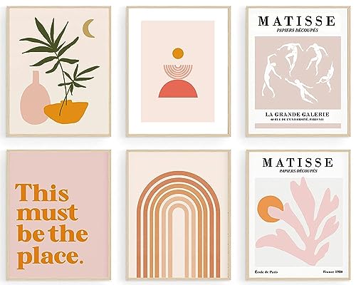 Matisse Wall Art Prints Set of 6, Abstract Matisse Wall Art Exhibition Posters, Minimalist Boho Canvas Art Prints Beige Pink Room Decor, Pinke Boho Wall Art Decor for Room Aesthetic, Bedroom, Living - color: Pink Matisse Wall Art, size: 8x10 inch