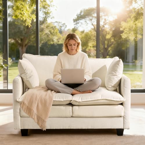 50'' Loveseat Sofa Cloud Sofa Couch, Modern Loveseats 2 Seat Couch 27" Deep Seat with 2 Pillows for Small Spaces Apartment Studio Office Bedroom Living Room, Beige - color: Beige, size: 50"