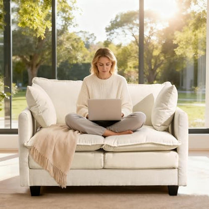 50'' Loveseat Sofa Cloud Sofa Couch, Modern Loveseats 2 Seat Couch 27" Deep Seat with 2 Pillows for Small Spaces Apartment Studio Office Bedroom Living Room, Beige - color: Beige, size: 50"