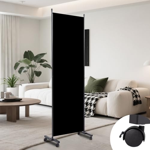 Folding Room Divider W/Wheels,Heavy Duty Base Privacy Screen Separator | 360° Smooth Lockable Rolling Wheels,Foldable Freestanding Wall Divider,Easy Movable Partition for Room Separation - color: Black, size: B-22''W-1 Panel