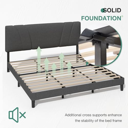 Novilla King Bed Frame and Headboard, Linen Upholstered King Size Bed Frame with Wood Slats Support, No Box Spring Needed, Heavy Duty Feet, Easy Assembly, Grey - color: Grey, size: King