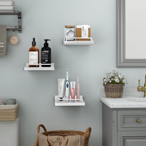 RYOFOBETTO Small Floating Shelf, 6 X 6 Inches Farmhouse Wall Shelves for Living Room, Bedroom, Picture Frames, Plants, Kitchen, Set of 3 (White) - color: White, size: 6"