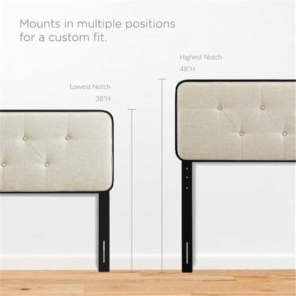 Pemberly Row Modern Full Headboard, 57" W x 48" H, Rubber Wood and MDF, Fabric Upholstered, Beige and Black Finish, Button Tufted, Dense Foam Padding, Mid-Century Style Bedroom Furniture - color: Black and Beige, size: Full