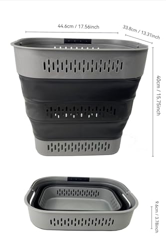 SAMMART 38L (10 Gallon) Collapsible Plastic Laundry Basket - Portable Pop-Up Storage Container/Organizer – Foldable Space Saving Laundry Hamper (2, Grey/Black) - color: Grey/Black