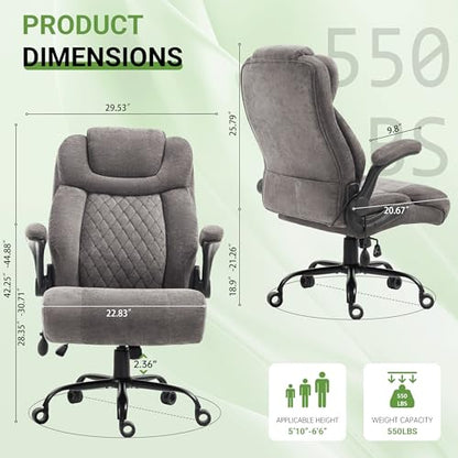 Office Chair, Big and Tall Executive Chair with Air-Lumbar Support, Breathable Desk Computer Chair with Adjustable Flip-up Armrests, Wide Cushion Seat Swivel Home Office Chair - color: Grey