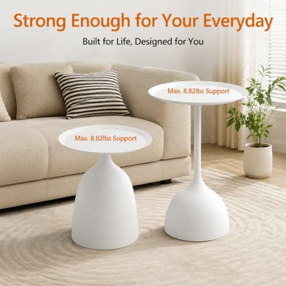 Round Nesting End Table Set of 2, White Side Table for Living Room - color: White