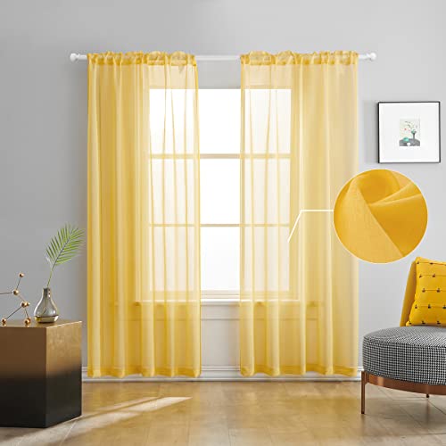 Yellow Sheer Curtains 84 Inches Long Semi Faux Linen Yellow Sheer Curtain 84 for Bedroom Living Room Girls Kids Room Butter Yellow Sheer Curtains 2 Panels 52x84 - color: Butter Yellow, size: 52"W x 84"L (Pack of 2)