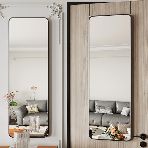 Protylctaster Door Mirror Full Length,Over The Door Mirror,48"x14" Full Length Mirror,Door Mirror, Mirror Full Length Door Hanging(Black) - color: Black-r, size: 48"L x 14"W