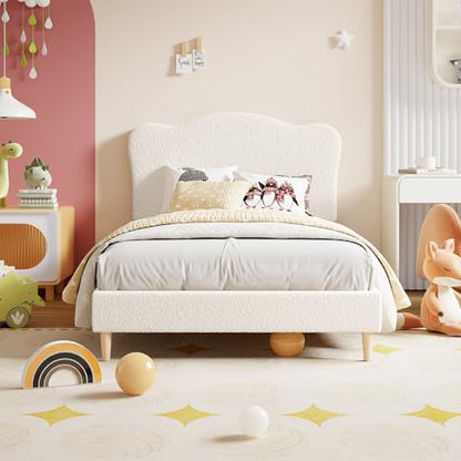 GarveeHome Upholstered Sturdy Twin XL Bed Frame for Kids, Girls, Boys,Beige | Adjustable Headboard, Sherpa Fleece, Upholstered, Sturdy Wood Slats, No Box Spring Needed, Easy Assembly - color: Beige, size: Twin XL