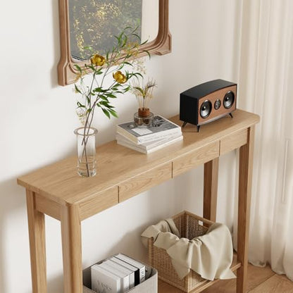 AQIMUELE Wood Console Table with Drawers, Walnut - color: Natural