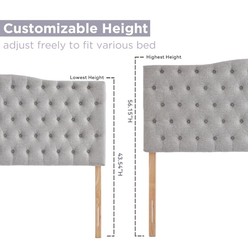 Iroomy Upholstered High Queen Headboard, Button Diamond Tufted Headboard with Adjustable Height and Solid Wood Leg, Linen Fabric Padded Headboards for Queen Size Bed, Mordern Head Board, Grey - color: Gray, size: High Queen