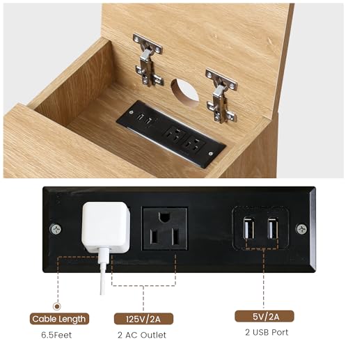BERRYMERRY Narrow End Table with Charging Station, Modern Slim Nightstand Bedside Table with 3 Drawers for Bedroom Living Room, Natural Wood Grain, 11.81" W x 23.51" D x 23.62" H