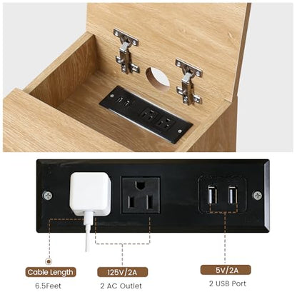 BERRYMERRY Narrow End Table with Charging Station, Modern Slim Nightstand Bedside Table with 3 Drawers for Bedroom Living Room, Natural Wood Grain, 11.81" W x 23.51" D x 23.62" H