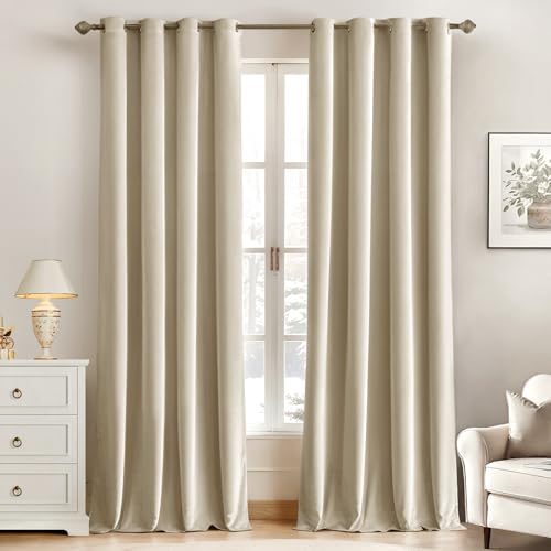 MIULEE Velvet Curtains Beige 52 x 108 Inch Length Set of 2 | Extra Long Grommet Drapes, Soundproof Thermal Insulated, Room Darkening, Classical Blackout Curtains for Living Room Bedroom - color: Beige, size: 52"W x 108"L (Pack of 2)