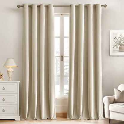 MIULEE Velvet Curtains Beige 52 x 108 Inch Length Set of 2 | Extra Long Grommet Drapes, Soundproof Thermal Insulated, Room Darkening, Classical Blackout Curtains for Living Room Bedroom - color: Beige, size: 52"W x 108"L (Pack of 2)
