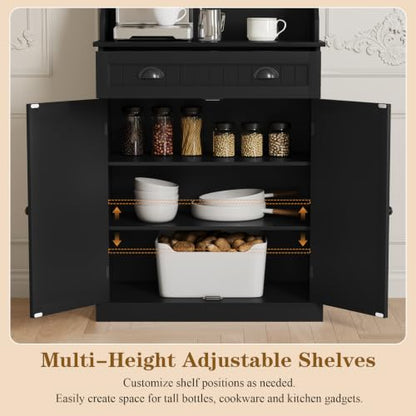 ARTPOWER 54" Kitchen Microwave Cabinet/Stand with Storage and Drawers, Pantry Storage Cabinet with Hutch & Adjustable Shelves for Kitchen, Dining Room, Living Room, Hallway in Black - color: Black