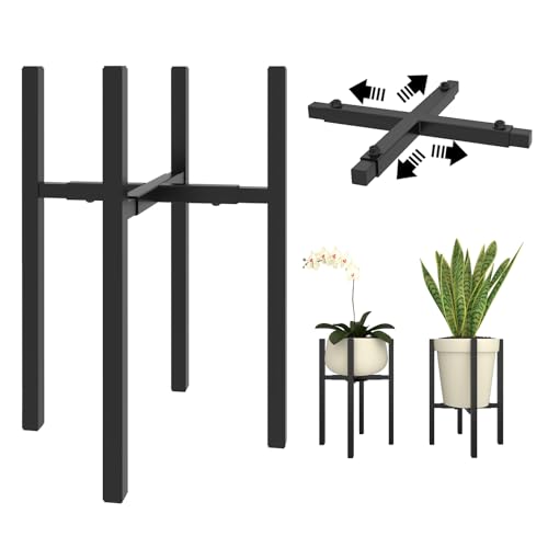Adjustable Metal Plant Stand Indoor, Fits 9-15 Inch Pots, Mid Century Modern Gold Planter Holder,2 Heights, Heavy Duty 160 lb, Indoor Outdoor Corner Floor Pot Stand, Black - color: black