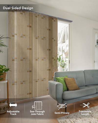 Vertical Blinds Room Divider 45.8"-86" x 96", Summer | Adjustable Woven Panels for Windows, Closet Doors and Room Dividers with Trimmable Fabric Design - color: Summer