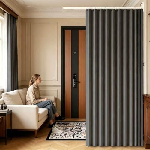 Studio Apartment Room Divider & Metal Support Pole, Space-Saving Room Separator Curtain, Blackout Privacy Partition Panels, Wall Mounted Curtains Tracks Set(E,43.3-74.8in/110-190cm) - color: E, size: 43.3-74.8in/110-190cm