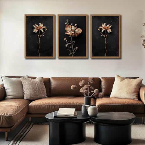 Framed Vintage Moody Botanical Wall Art Decor Dark Dried Flower Minimalist Canvas Prints Pictures Rustic Retro Art work for Dining room Walls Living Room Bedroom Bathroom Preparing to hang 12x16in - color: Vintage Floral, size: 12x16 Inches