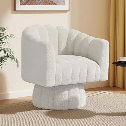 Dewhut Swivel Accent Chair, Barrel Accent Chair, Teddy, Cream | Teddy Upholstered Round Arm Chair with 360° Swivel Base, Mid Century Modern Living Room Chair, Easy Setup - color: Cream