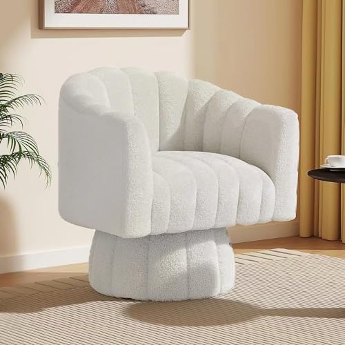 Dewhut Swivel Accent Chair, Barrel Accent Chair, Teddy, Cream | Teddy Upholstered Round Arm Chair with 360° Swivel Base, Mid Century Modern Living Room Chair, Easy Setup - color: Cream