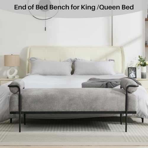 SOFTHION 61.2" End of Bed Bench, Chenille Upholstered Entryway Bench, Grey | Modern Upholstered Bench Ottoman, Footrest Stool with Sturdy Metal Frame and Legs for Living Room/Foyer/Mudroom/Hallway - color: Grey