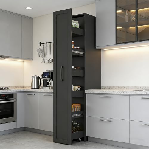 6-Tier Narrow Storage Cabinet with Wheels, 71 Inch Tall, Black | 11.81 Inch Deep Slim Rolling Pull-Out Organizer with Side Panels for Small Spaces, Kitchen, Bathroom and Laundry Room - color: F-black
