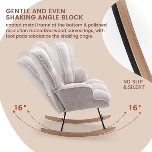 Rocking Chair Nursery Teddy Upholstered Glider Rocker Rocking Accent Chair Padded Seat with High Backrest Armchair Comfy Side Chair for Living Room Bedroom Offices (Grey Teddy) - color: Grey