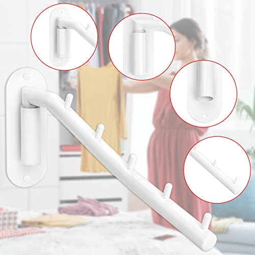 Sumnacon Stainless Steel Clothes Hanger Rack-Wall Mount Clothing Rack with Swing Arm, Sturdy Clothing Hanger Rack for Laundry Room Bedrooms Clothing Drying Rack with 5 Hooks, White - color: White