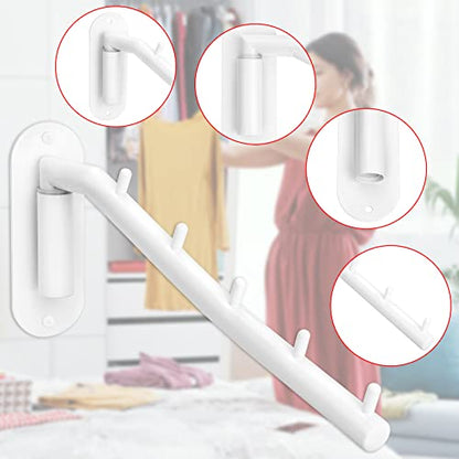 Sumnacon Stainless Steel Clothes Hanger Rack-Wall Mount Clothing Rack with Swing Arm, Sturdy Clothing Hanger Rack for Laundry Room Bedrooms Clothing Drying Rack with 5 Hooks, White - color: White