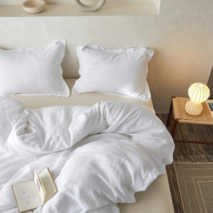 Simple&Opulence 100% Linen Duvet Cover Set with Crossed Embroidery Washed - 3 Pieces (1 Duvet Cover with 2 Pillow Shams) Soft Breathable Farmhouse - White, Queen Size - color: Crossed-white, size: Queen