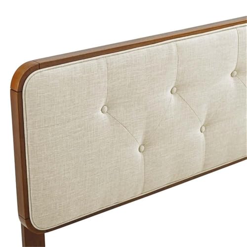 Pemberly Row Tufted Queen Headboard, 48 in x 62.5 in, Walnut Finish, Fabric Upholstery, Dense Foam Padding, Button Tufted, Rubberwood and MDF Construction, Modern Bedroom Furniture - color: Walnut and Beige, size: Queen