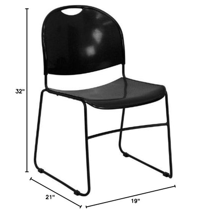 Flash Furniture Hercules Series Plastic Compact Lobby Chairs with Curved Back, Ergonomic Stacking Chairs for Waiting Rooms/Offices, Set of 4, Black | Powder Coated, 880 LBS. Weight Capacity