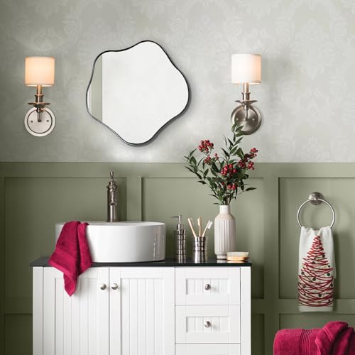 Scalloped Irregular Mirror, 16" Asymmetrical Art Deco Wall Mirror with Black Metal Frame, Wavy Decorative Accent Mirrors for Entryway Bedroom Living Room, Horizontal or Vertical Hanging - color: Black, size: 16"L x 16"W