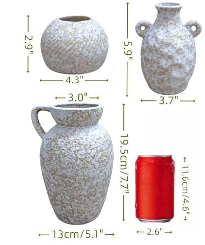 Medieval Minimalist Romantic Style Vase Set of 3，Ceramic Flower Vases Decor for Home Table Shelf Living Room Bed Room Kitchen Office Gift-Beige