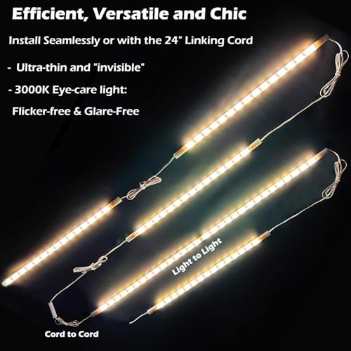 Cefrank Under Cabinet Lighting, 6-Pack 12" Linkable LED Light Bars 3000K | Warm White 1200LM • Plug-in • CRI90+ • Frosted Lens • Pantry • Bookshelf • Workbench - color: Warm White
