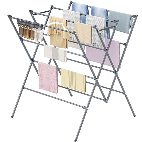 Drying Rack Clothing,12 Drying Poles with Sock Clips Clothes Drying Rack | Foldable Portable Laundry Drying Rack for Air Drying Clothing,Towels,Delicate Eac,Indoor Outdoor Use.Silver - color: Silver