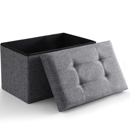 Storage Ottoman Bench Foldable Footrest Foot Stool, 16" Fabric Grey - color: Dark Grey, size: 15.75"