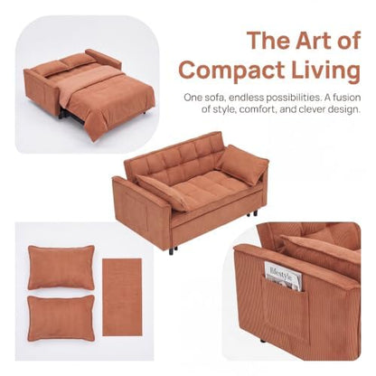 Sleeper Sofa Bed with Adjustable Backrest & Side Pockets, Orange | Adjustable Backrest & Side Pockets,Pull Out Sofa,Comfortable Fabric - color: S-orange-k9