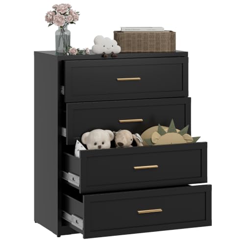 COFaR Metal Drawer Dresser 4 Drawer Storage Cabinet with Sturdy Countertop and Golden Handle TV Stand for Living Room, Bedroom, Bathroom, Laundry Room, Office, Dorm, Closet, Hallway, Entryway, Black - color: Black, size: Farmhouse 4 Drawer