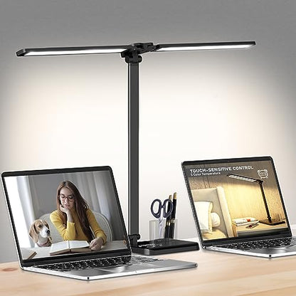 Dimmable LED Desk Lamp with USB Charging Port, 50 Lighting Modes Dual Swing Arm Architect Table Lamp Light Desk Lamp for Home Office Dorm Piano Nail - color: Black