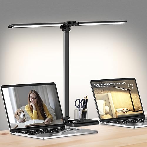 Dimmable LED Desk Lamp with USB Charging Port, 50 Lighting Modes Dual Swing Arm Architect Table Lamp Light Desk Lamp for Home Office Dorm Piano Nail - color: Black